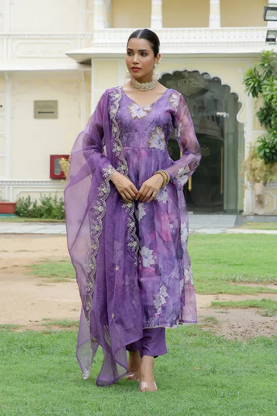 Vaasva Women Purple  Embroidered Anarkali Kurta With Solid Pant & Dupatta-130-Vaas-Purple