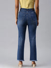 Women's Blue Solid Straight Fit Denim Jeans-IM-9813-Blue