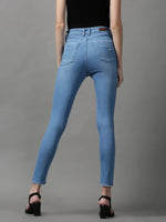 Women's Blue Solid Slim Fit Denim Jeans-GZ-5214-1-Blue