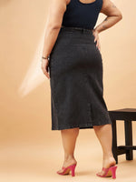 Women Black Denim Acid Wash A-Line Skirt