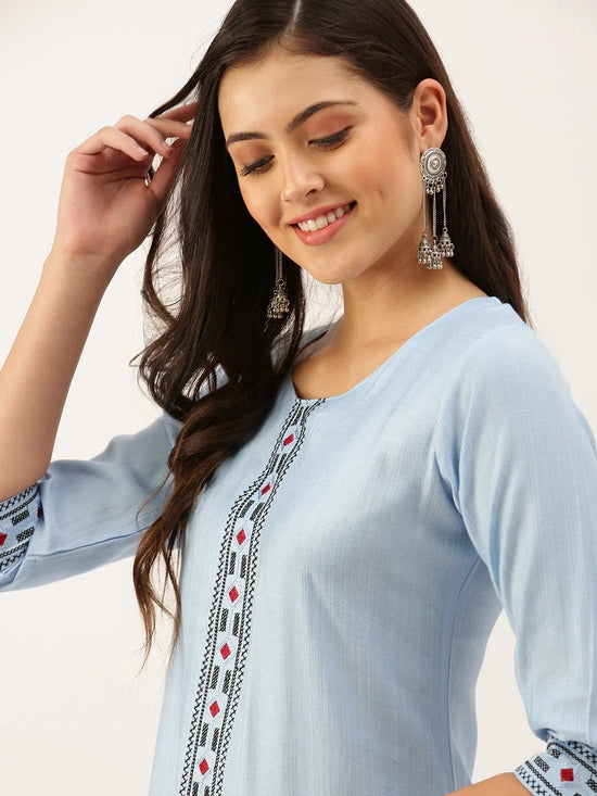 Women's Blue Solid Straight Kurta-SKC-3231-Blue