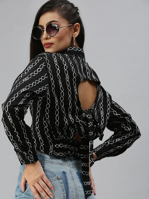 Women's Black Printed Top-AE-7040-Blackwhite