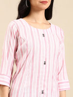 Women's Pink Striped Straight Kurta-SKC-3351-Pink