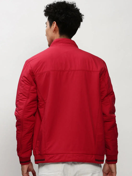 Men Red Solid Casual Bomber Jackets-ZD-3300-Red