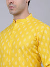 Men Lemon and White Floral Printed Kurta with Churidar-JOKP-650Lemon