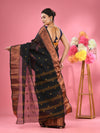 Black Pure Cotton Tant Saree With Zari Border-MA51TT43540046