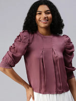 Women Mauve Solid Boxy Top-AE-7042-Mauve