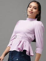 Women's Purple Solid Peplum Top-AE-10323-Lavender