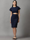 Women's Navy Blue Solid Bodycon Dress-DQ-16-842-Navyblue