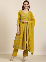 Women Lime Green Floral Kurta Set-FS-2995-Limegreen