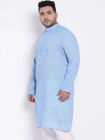 Hangup Men Standard Solid Men's Indian Wear-DarkBlue_Linen_OnlyLongKurta