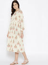 Midi dress with ikat print and balloon sleeve in Off White