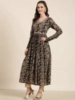 Women Black Floral Anarkali Kurta-TF-169-Black