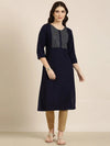 Women Navy Blue Solid Straight Kurta-RA-016-Navyblue