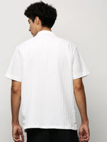 Men White Striped Shirt-H-WAI-M197-1600-White