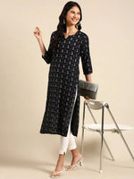 Women's Black Printed Straight Kurta-NJ-3475358-Black