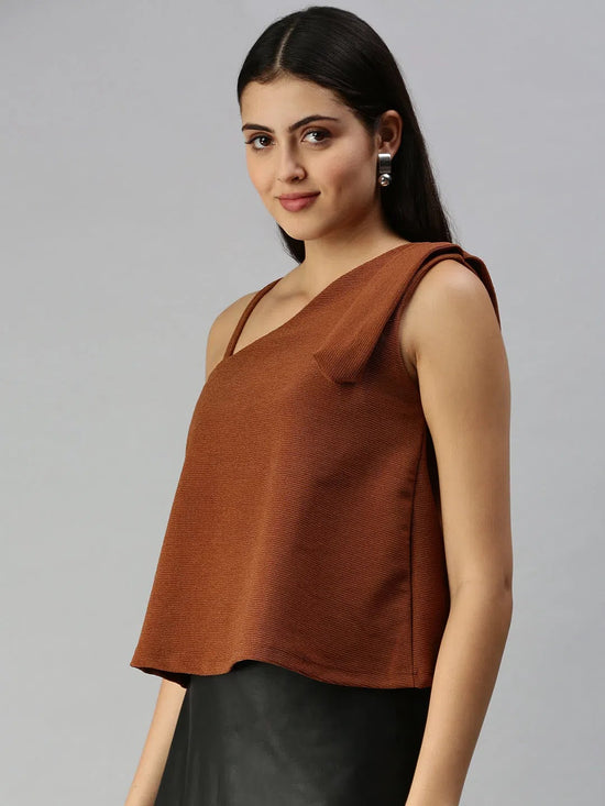 Women Brown Solid Boxy Top-AE-10193-Brown