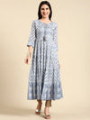 Women's Blue Printed Anarkali Kurta-AT-A621-Blue