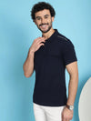 Venitian Men Double Mercerised 3 Pocket Cargo Navy Polo Neck T-Shirt for Men