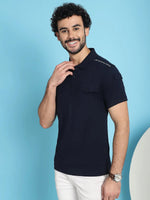 Venitian Men Double Mercerised 3 Pocket Cargo Navy Polo Neck T-Shirt for Men