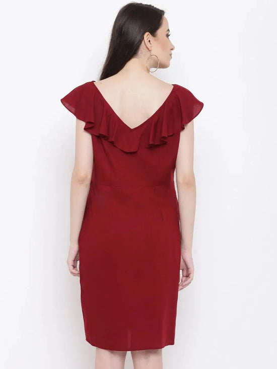 Front loop button pencil dress in Maroon