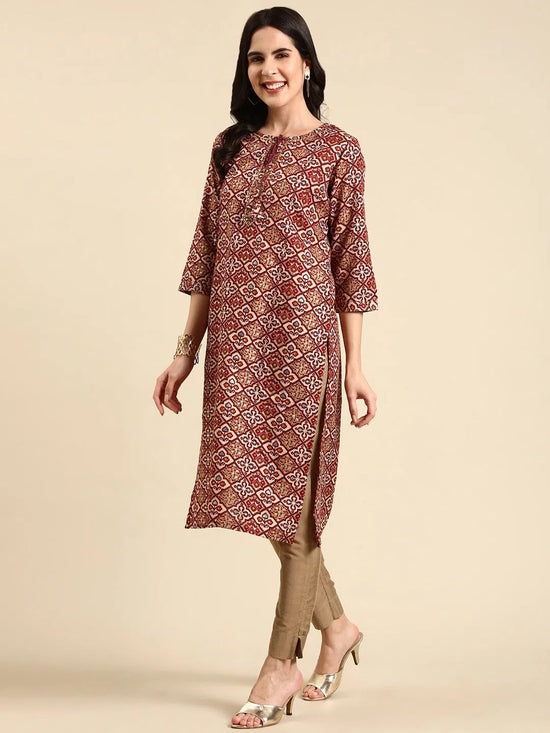 Women's Maroon Printed Straight Kurta-HO-1940-Maroon