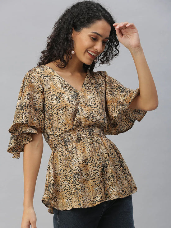 Women's Beige Printed Tops-AE-10306-C-Beigeblack