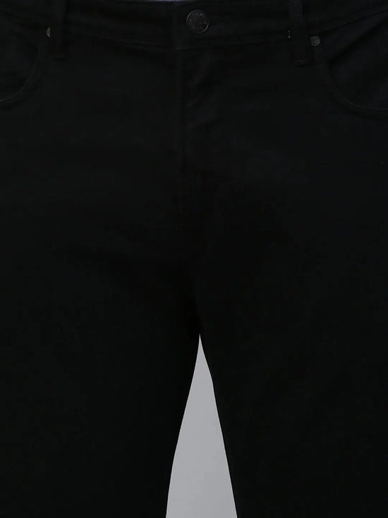 Genips Men's Cotton Stretch Rico Slim Fit Solid Black Colour Casual Chinos