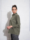 Women Olive Cotton Twill Oversized Shirt