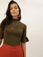 Veni Vidi Vici Olive Frilled Sleeve Top