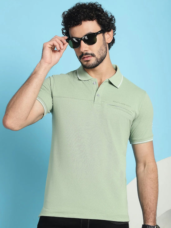 Venitian Men  Pique Matty Cotton Mint 2 Zipper Pocket Polo Neck T-Shirt