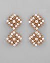 Gold Plated Pearl And Gold Stone  Drop Stud Earrings-VOJ355