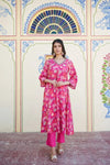 Vaasva Women Pink Muslin Pleated Kurta & Pant Clothing Set