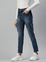 Women's Blue Solid Relaxed Fit Denim Jeans-LT-10316-Blue