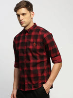 Men Maroon Checked Shirt-CLEON-1784-Maroon