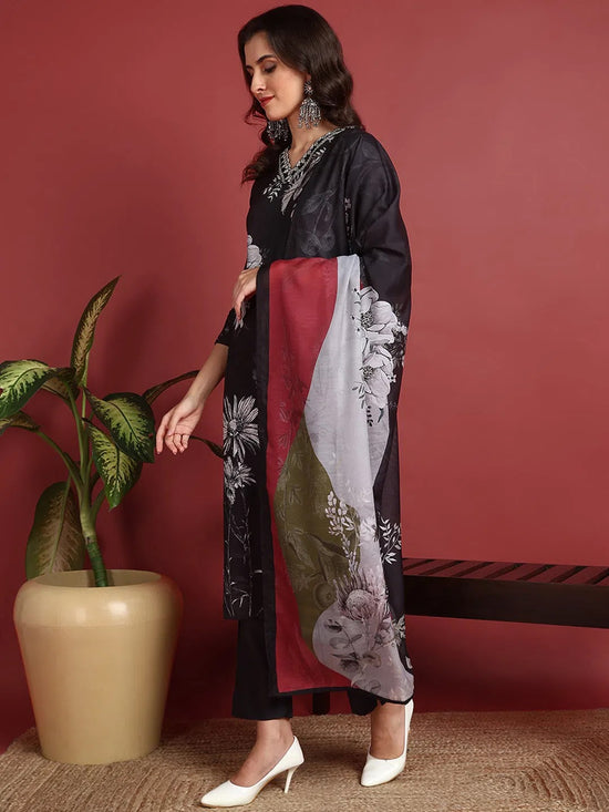 Ahika Polyester Floral Black Indian Ethnic-PKSKD2417_XS