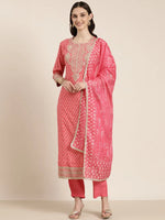 Women Peach Geometrical Kurta Set-GW-3603-Peach