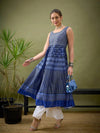 Women Indigo Floral Geo Print Anarkali Maxi