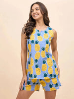 Kurta Shorts Set in Blue and Yellow Pineapple Print