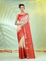 Beige Cotton Handwoven Saree With Zari Borders-MA66CT431820066