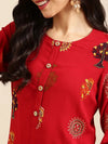 Women's Red Embroidered Straight Kurta-GW-2466-Red