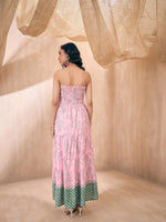 Women Pink Floral Tube Maxi