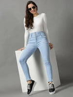 Women's Blue Solid Skinny Fit Denim Jeans-GZ-5352-Blue