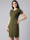 Women Olive Solid Bodycon Dress-AE-506-Olive