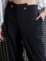 Women Black Waist Button Pants