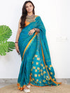 Saree Mall Women's Cotton Blue Printed Designer Saree With Blouse Piece-MINAXI7001