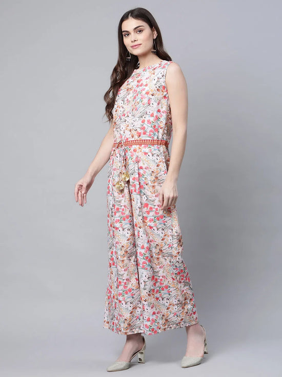 Women Floral Standard Pink Jumpsuits & Sets