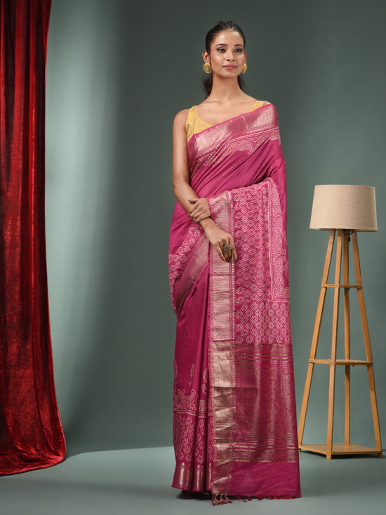 Magenta Blended Silk Handwoven Saree With Zari Border-MA50BSL34830107