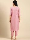 Women's Pink Embroidered Kurta Set-SKC-839-Pink