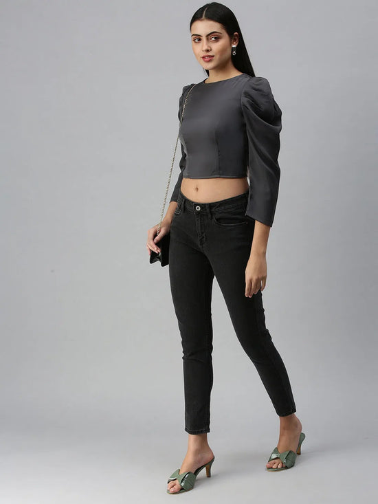 Women's Solid Grey Top-AE-7033-Grey